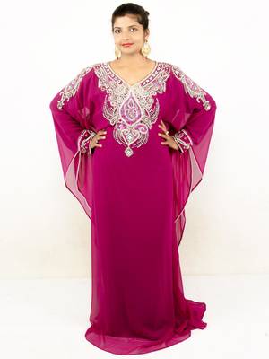 Wine embroidered georgette islamic kaftan 1