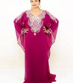 Wine embroidered georgette islamic kaftan