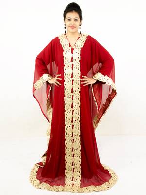Maroon embroidered georgette islamic kaftan 1