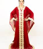 Maroon embroidered georgette islamic kaftan