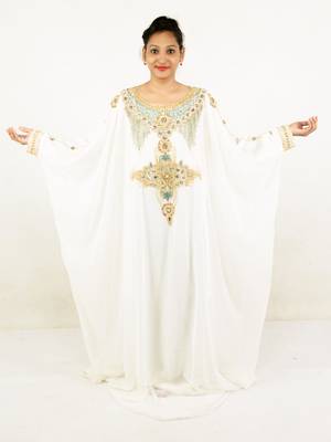 Off white embroidered georgette islamic kaftan 1