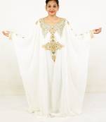 Off white embroidered georgette islamic kaftan