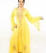 Yellow embroidered georgette islamic kaftan