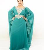 Teal green embroidered georgette islamic kaftan