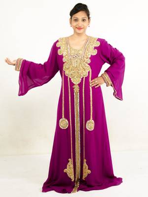 Wine embroidered georgette islamic kaftan 1