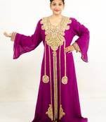 Wine embroidered georgette islamic kaftan
