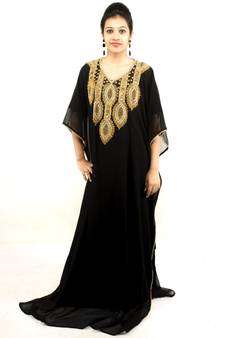 Black embroidered georgette islamic kaftan