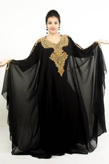 Black embroidered georgette islamic kaftan