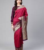 Inddus Magenta Pink Silk Blend Woven Saree With Blouse