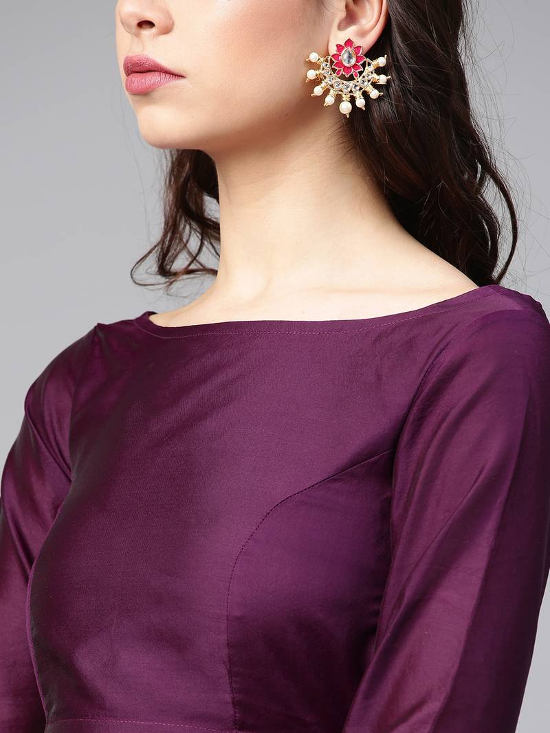 Inddus Magenta Pink Silk Blend Woven Saree With Blouse