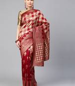 Inddus Maroon Silk Blend Woven Saree With Blouse