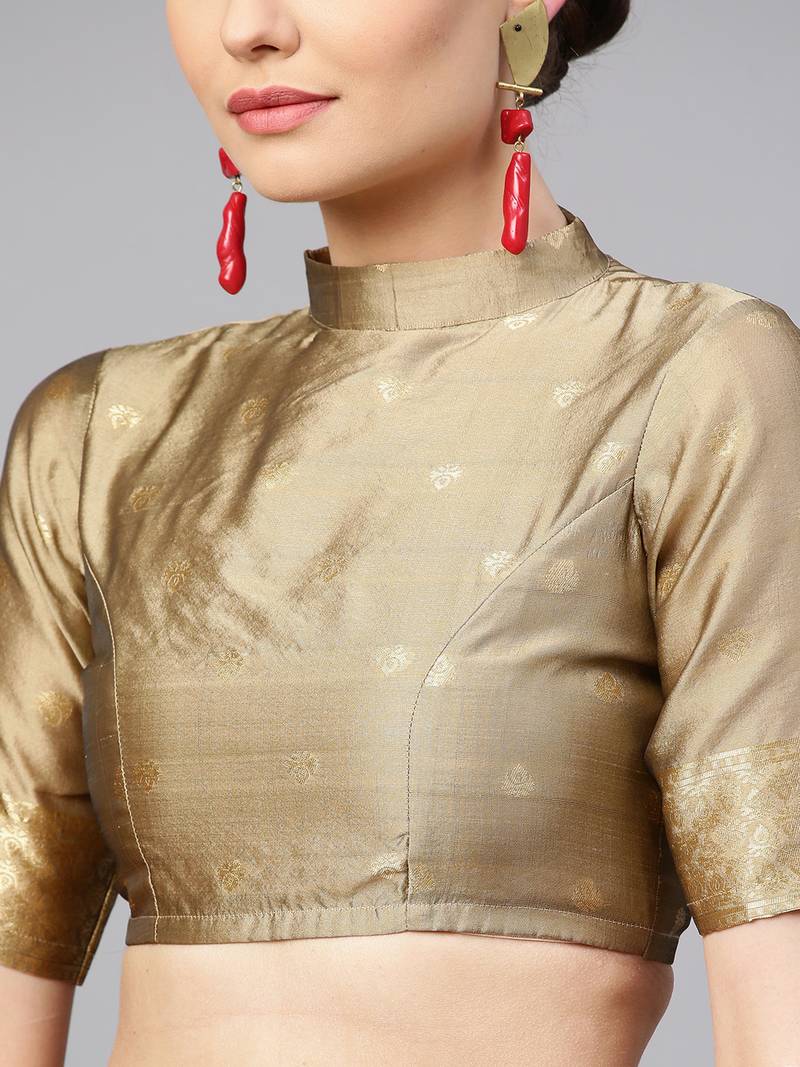 Inddus Maroon Silk Blend Woven Saree With Blouse