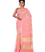 Light pink plain cotton silk saree without blouse