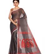 Black plain cotton silk saree without blouse