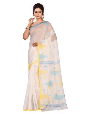 White plain cotton saree without blouse 1