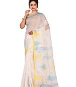 White plain cotton saree without blouse