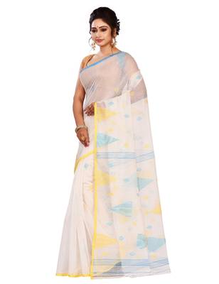 White plain cotton saree without blouse 2