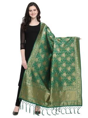 Green Poly Silk Woven Women Dupatta 1