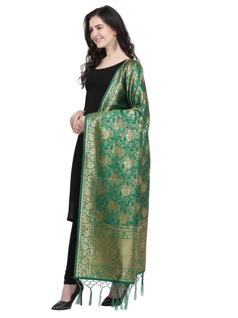 Green Poly Silk Woven Women Dupatta