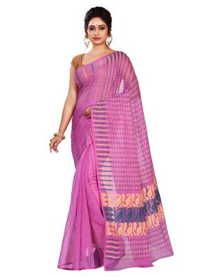 Purple plain cotton silk saree without blouse 1