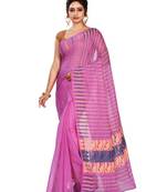 Purple plain cotton silk saree without blouse