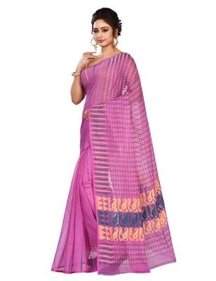 Purple plain cotton silk saree without blouse 2
