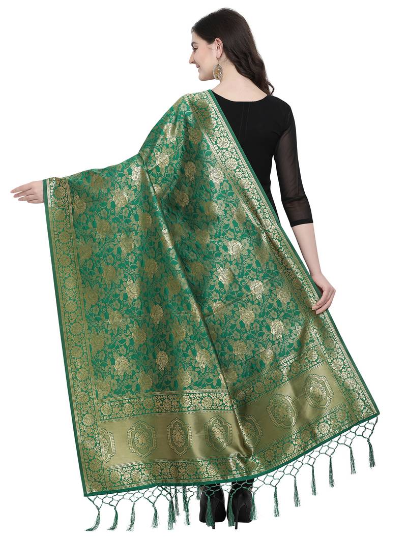 Green Poly Silk Woven Women Dupatta