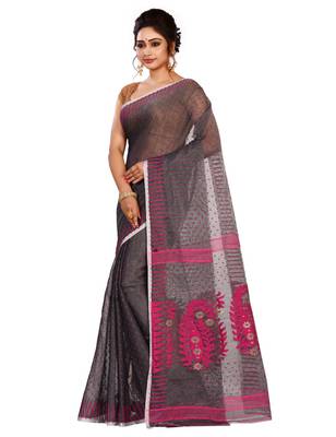 Pink plain cotton silk saree without blouse 2