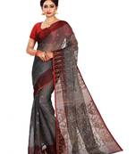 Black plain cotton silk saree without blouse