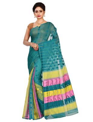 Multicolor plain cotton silk saree without blouse 1