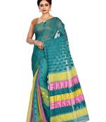 Multicolor plain cotton silk saree without blouse