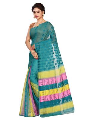 Multicolor plain cotton silk saree without blouse 2