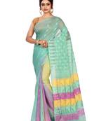 Multicolor plain cotton silk saree without blouse
