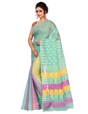 Multicolor plain cotton silk saree without blouse 2