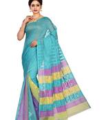Multicolor plain cotton silk saree without blouse