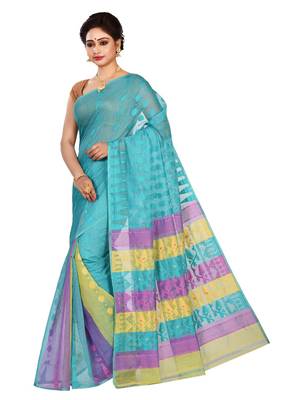 Multicolor plain cotton silk saree without blouse 2