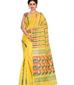 Yellow plain cotton silk saree without blouse