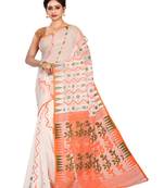 Multicolor plain cotton silk saree without blouse