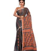 Black plain cotton silk saree without blouse