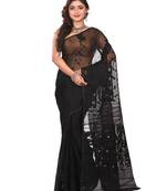 Black plain cotton silk saree without blouse