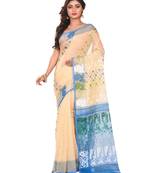 Beige plain cotton silk saree without blouse