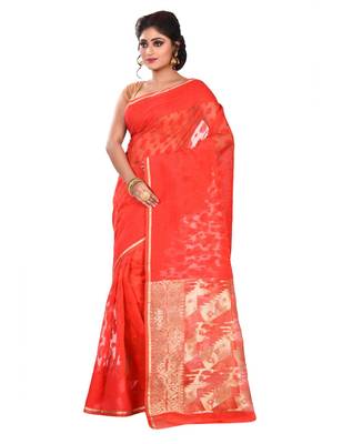 Beige plain cotton silk saree without blouse 1