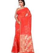 Beige plain cotton silk saree without blouse