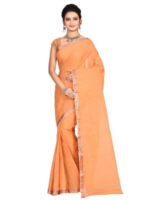 Cream plain cotton saree without blouse 1