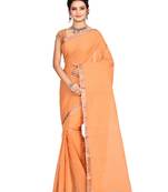 Cream plain cotton saree without blouse