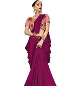 Magenta embroidered satin saree with blouse