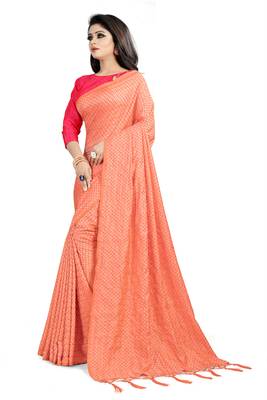 Peach woven art silk sarees saree with blouse 2