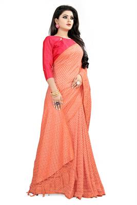 Peach woven art silk sarees saree with blouse 3