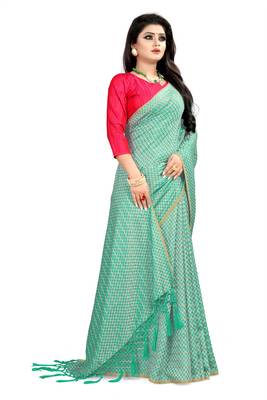Green woven art silk sarees saree with blouse 3