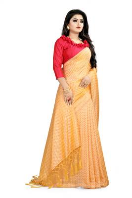Yellow woven art silk sarees saree with blouse 3